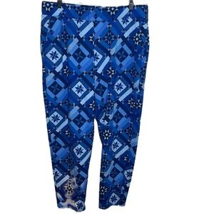 Lands' Ends Serious Sweats Navy Prosperity Quilt Pants Womens Size L /14-16